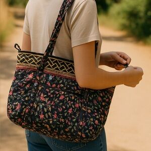 VIntage Vera Bradley Asian Ming Floral Black Multicolor paddy Shoulder Bag